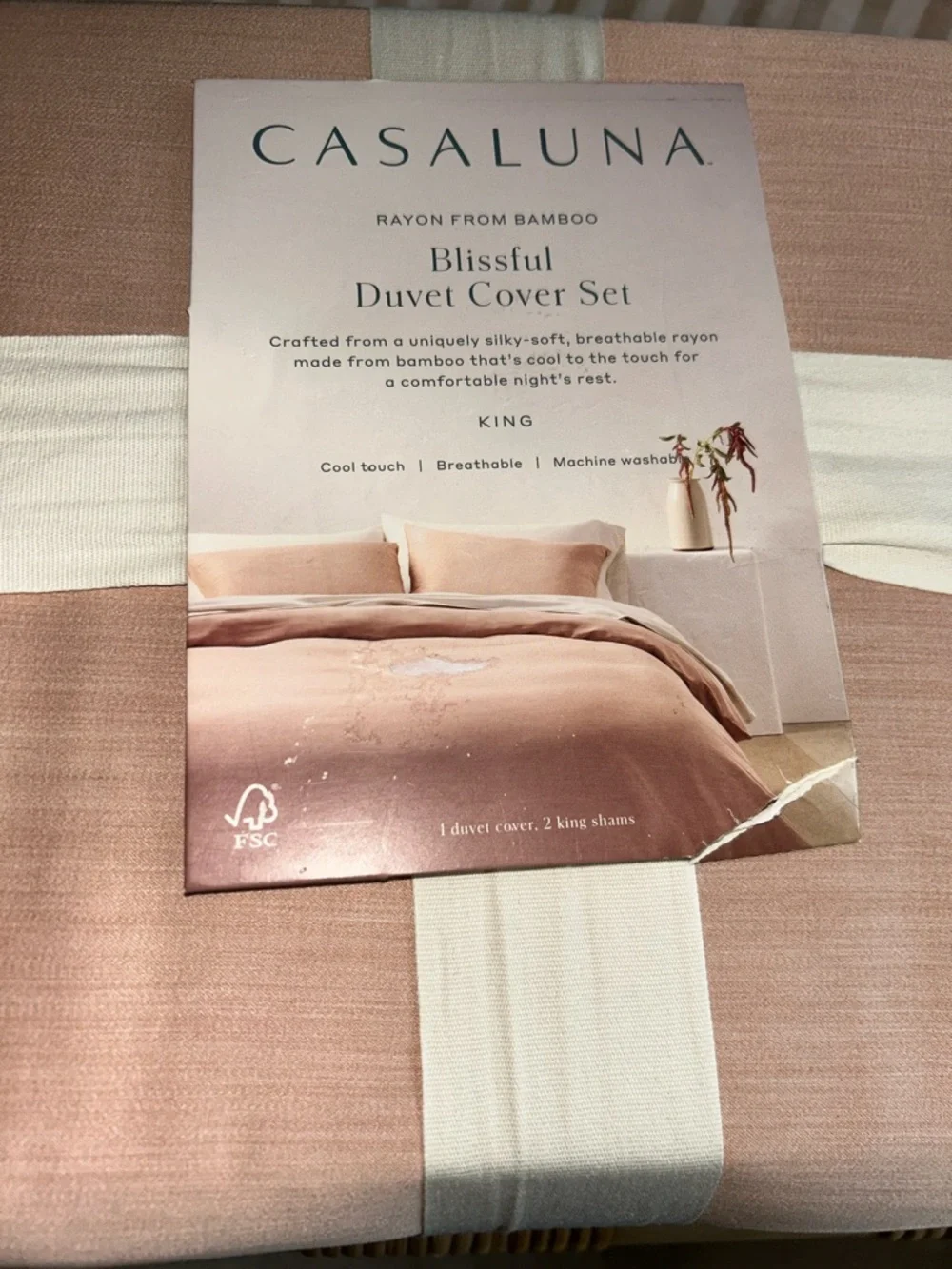 Casaluna King Rayon from Bamboo Duvet & Sham Set, Light Adobe Clay